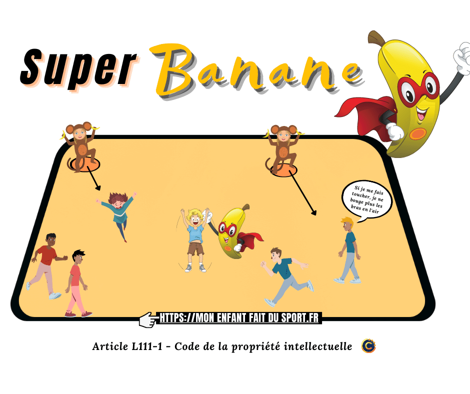des enfants pratiquent un jeu de poursuite. Ils courent et esquivent les singes qui essaient de les manger