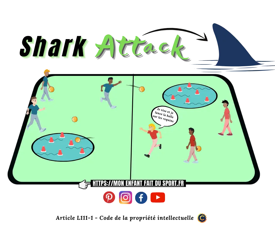 Children playing a sport ball game called shark attack