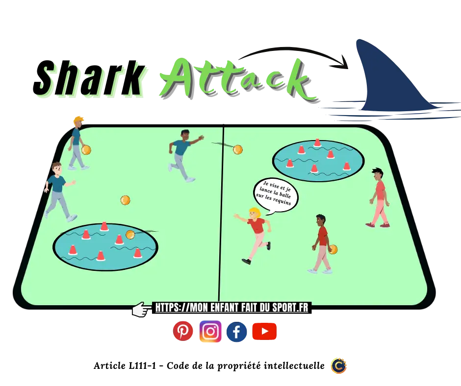 Des enfants jouent à un jeu de ballon sportif appelé shark attack