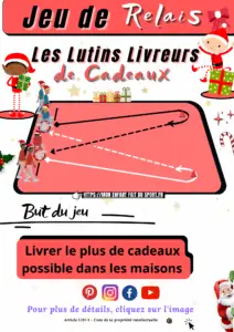 But du jeu : Livrer le plus de cadeaux possible dans les maisons (cerceaux) de l&#039;équipe adverse avant la fin du temps imparti.