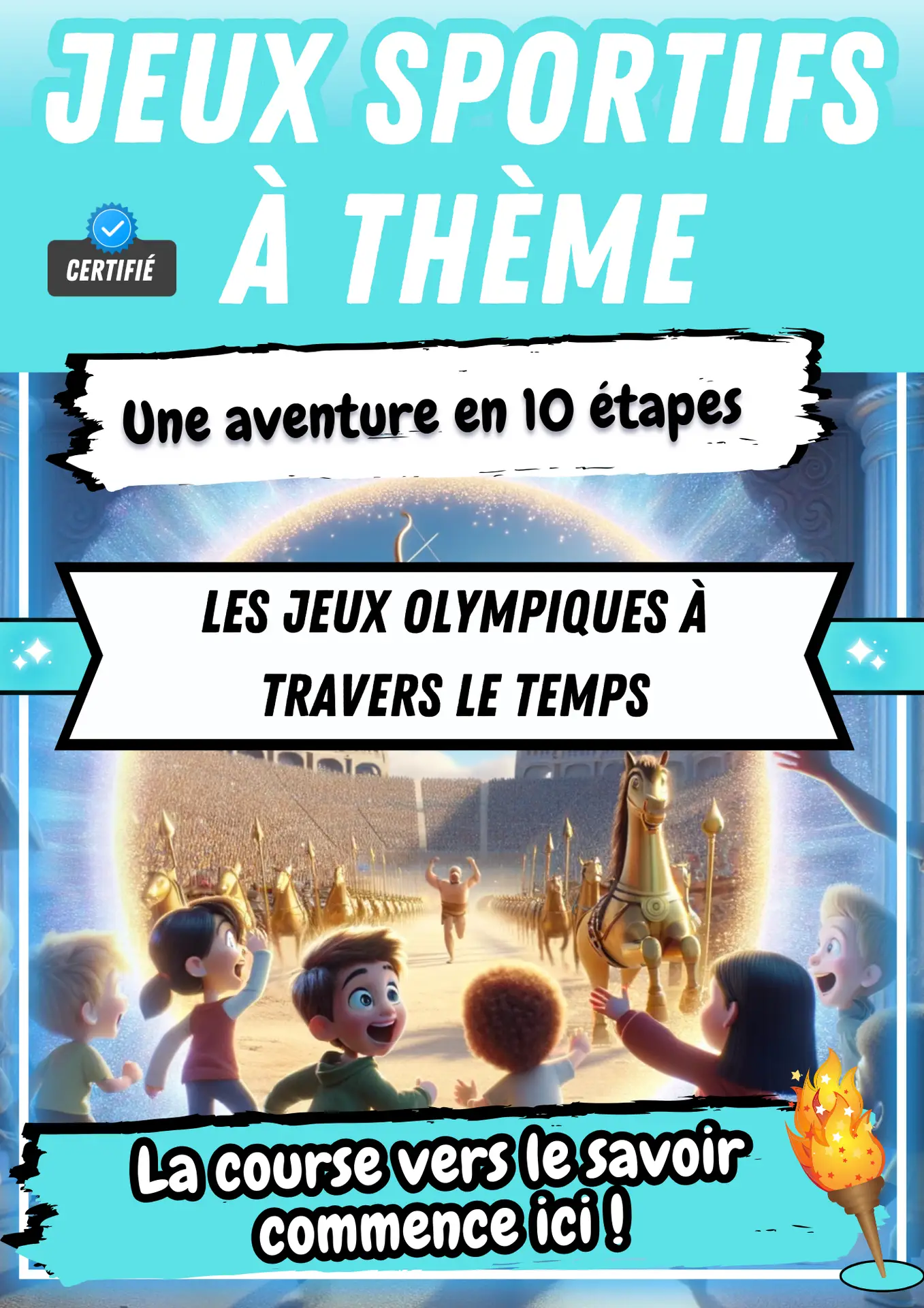 Embarquez dans l'esprit olympique avec cet ebook, offrant une série de jeux sportifs enrichis par une histoire narrative, pour une aventure éducative et amusante.