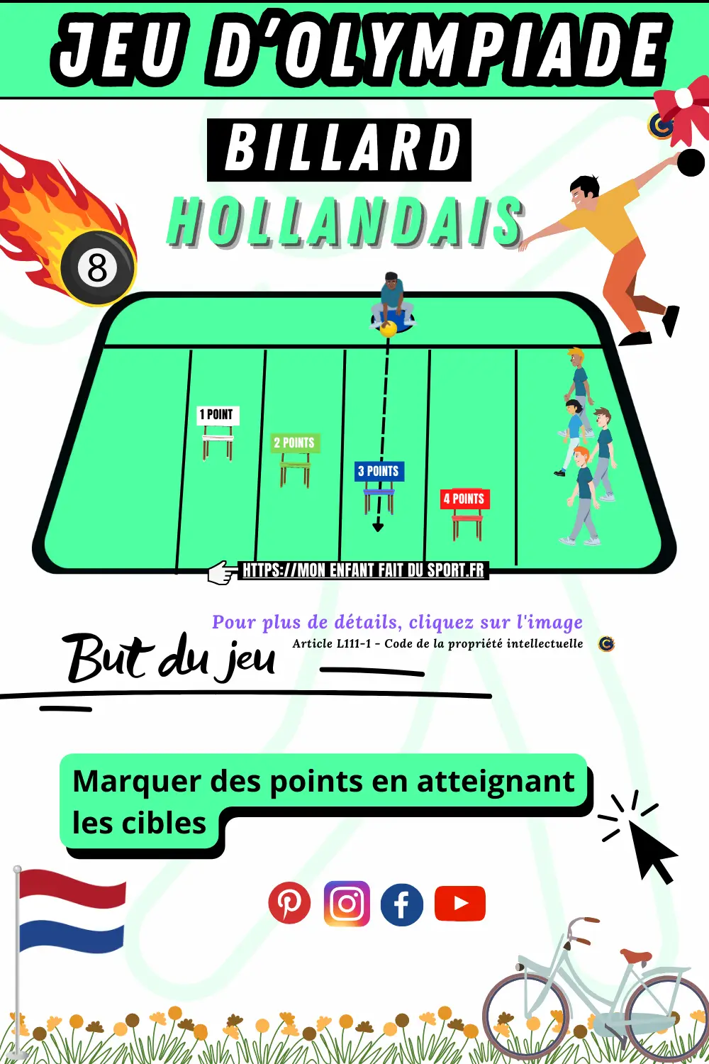 Le jeu sportif  du Billard Hollandais, est un jeu d&#039;olympiade. Le but du jeu est de marquer des points en atteignant les cibles