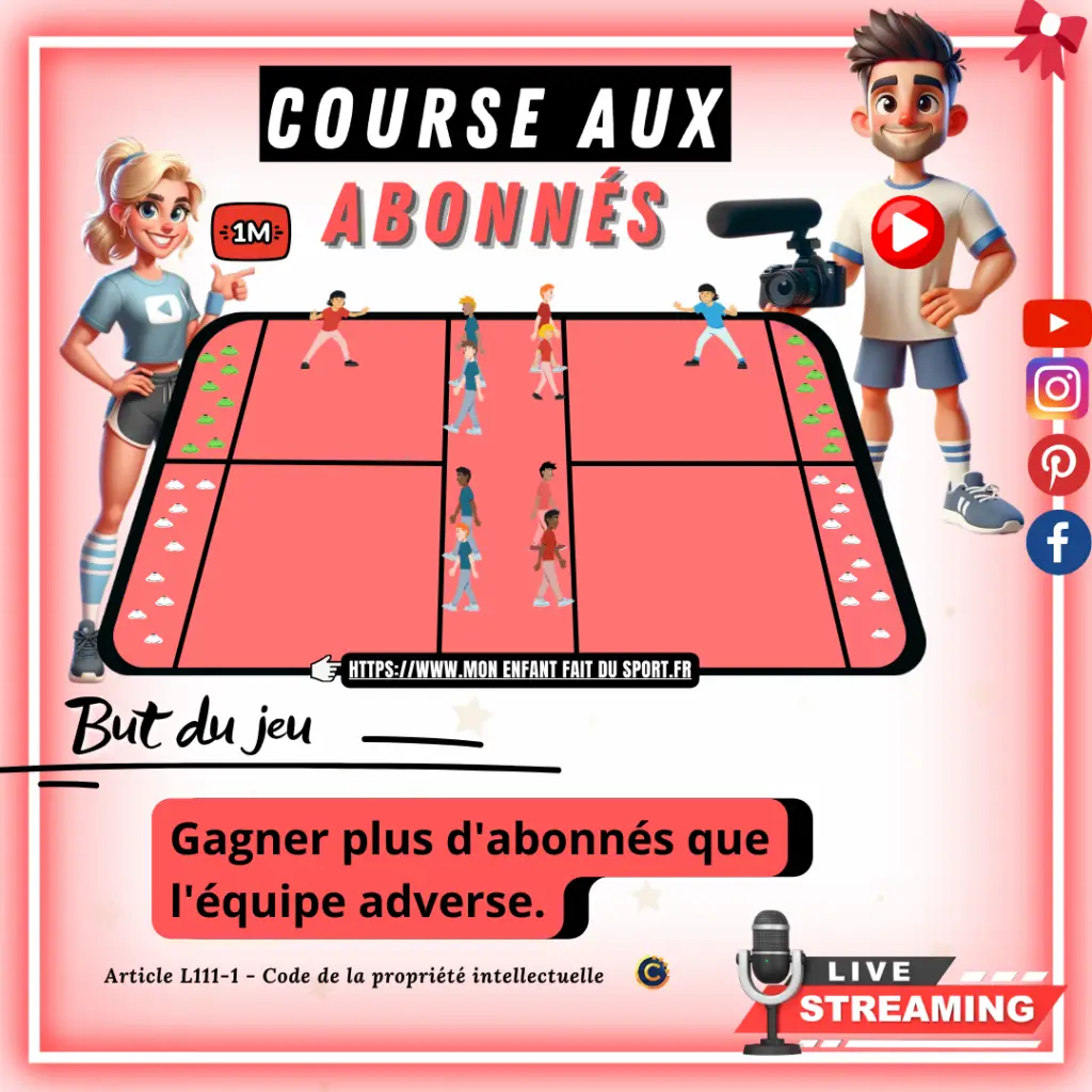 Le jeu sportif de la course aux abonnés est un jeu sportif fun. Le but du jeu est de gagner plus d'abonnés que l'équipe adverse.