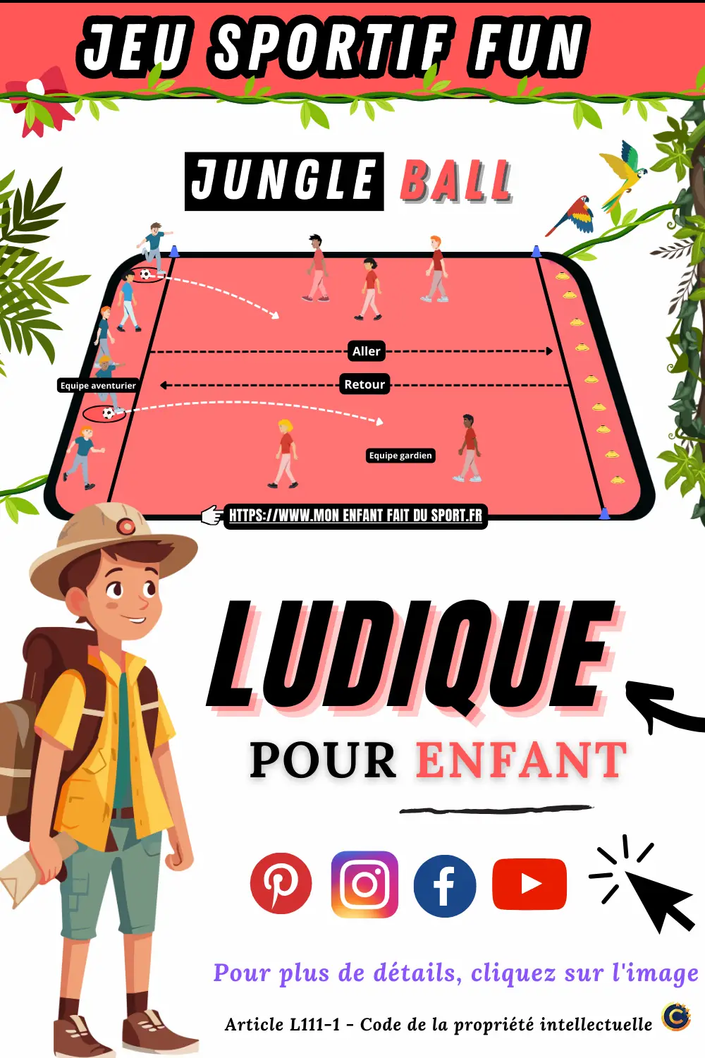 Le jeu sportif "Jungle Ball" est un jeu sportif fun. Le but du jeu est de parcourir la jungle sans se faire toucher et récupérer des trésors.